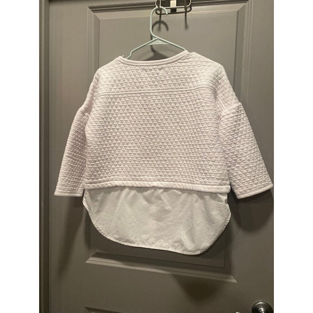 LOFT Textured Quilted Top M White Layered Shirt Hem Blouse - Picture 7 of 7